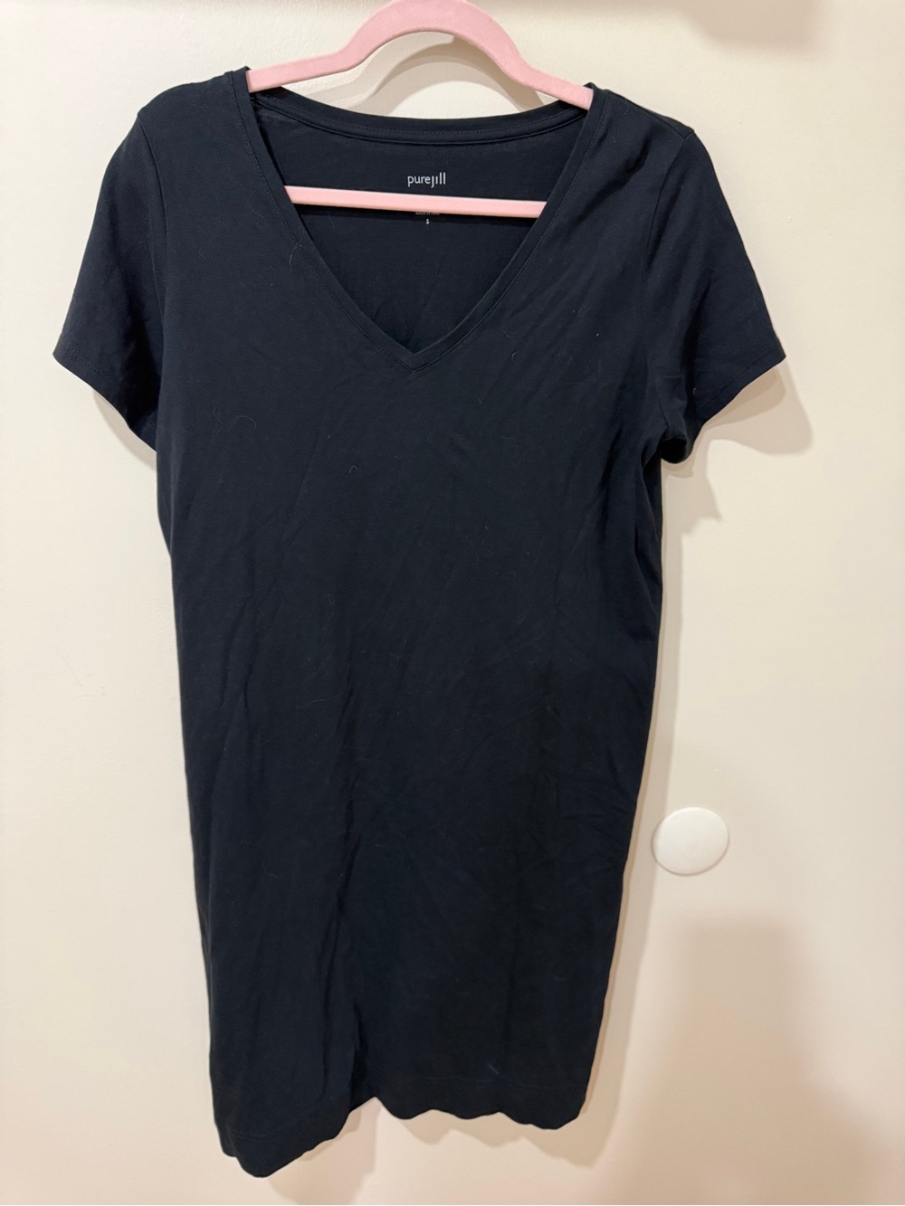 Purejill Black V-Neck Short Sleeve Women's T-Shirt Dress